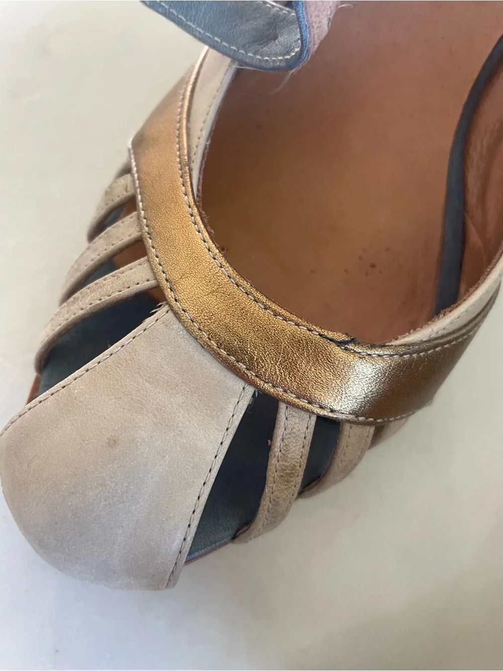 Jeffrey Campbell Ivory Leather Heels with Gold & Silver Accents - size 41